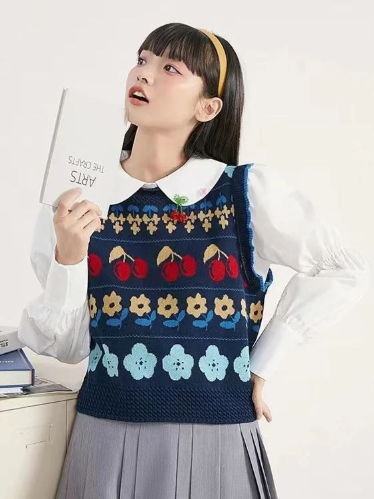 Korobov Preppy Prairie Chic Sweet O Neck Sleeveless Ruffles Flower Print Pullover Knitted Sweater Vest
Korobov Preppy Prairie Chic Sweet O Neck Sleeveless Ruffles Flower Print Pullover Knitted Sweater Vest