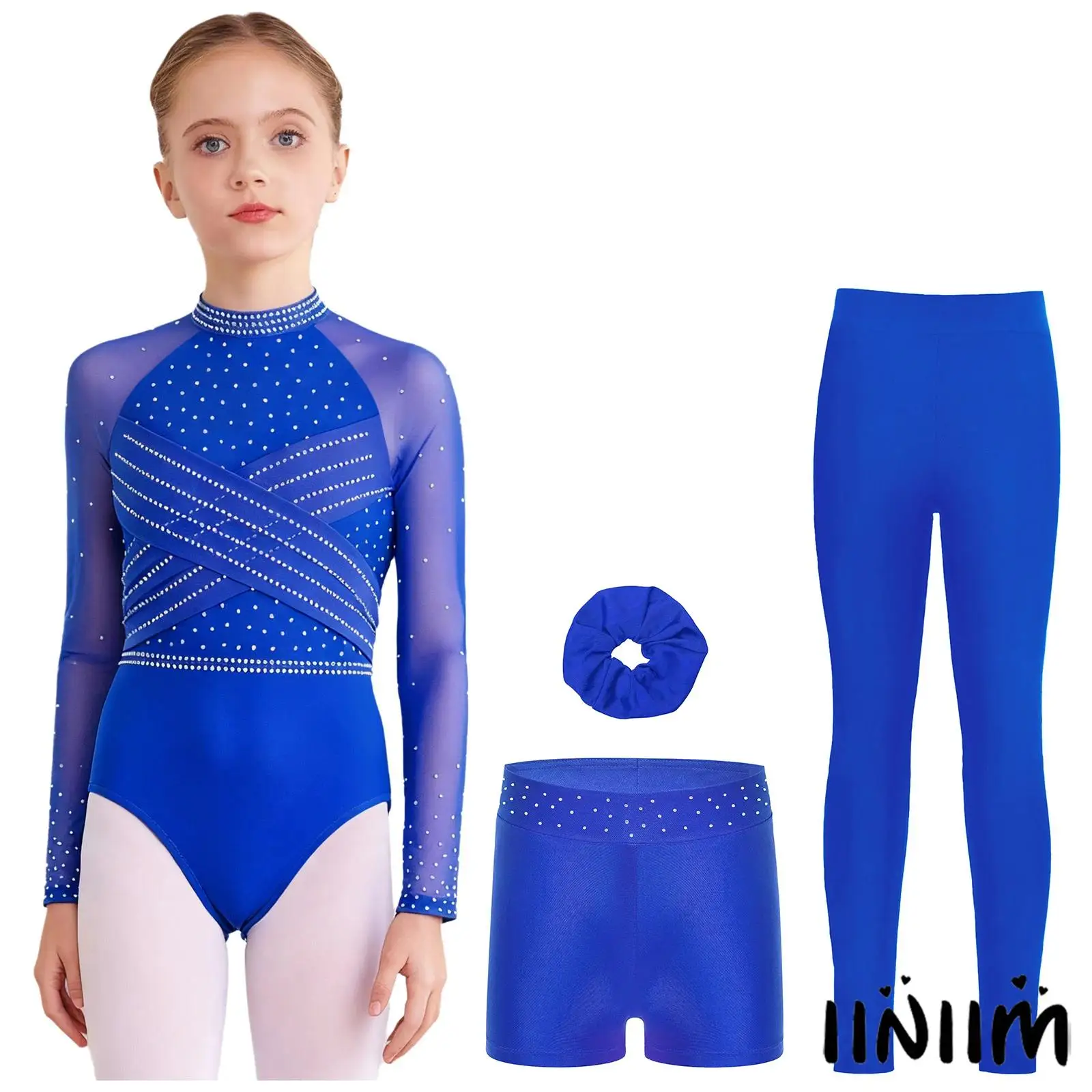 4Pcs/Set Kids Girls Gymnastics Ice Skating Outfit Sheer Mesh Long Sleeves Cross Front Leotard with Shorts Leggings And Hair Band
4Pcs/Set Kids Girls Gymnastics Ice Skating Outfit Sheer Mesh Long Sleeves Cross Front Leotard with Shorts Leggings And Hair Band