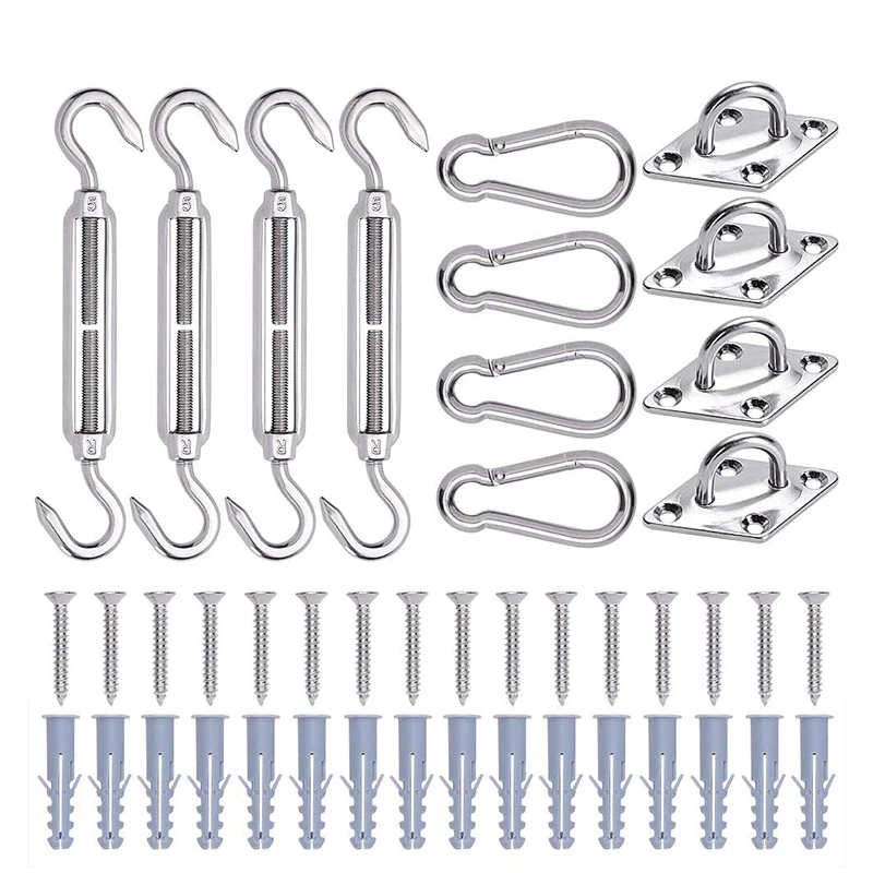 Stainless Steel 304 Sun Shade Sail Canopy Fixing Accessories Hardware Kit with Turnbuckle Pad Eye Carabiner Clip Hook Screws
Stainless Steel 304 Sun Shade Sail Canopy Fixing Accessories Hardware Kit with Turnbuckle Pad Eye Carabiner Clip Hook Screws
