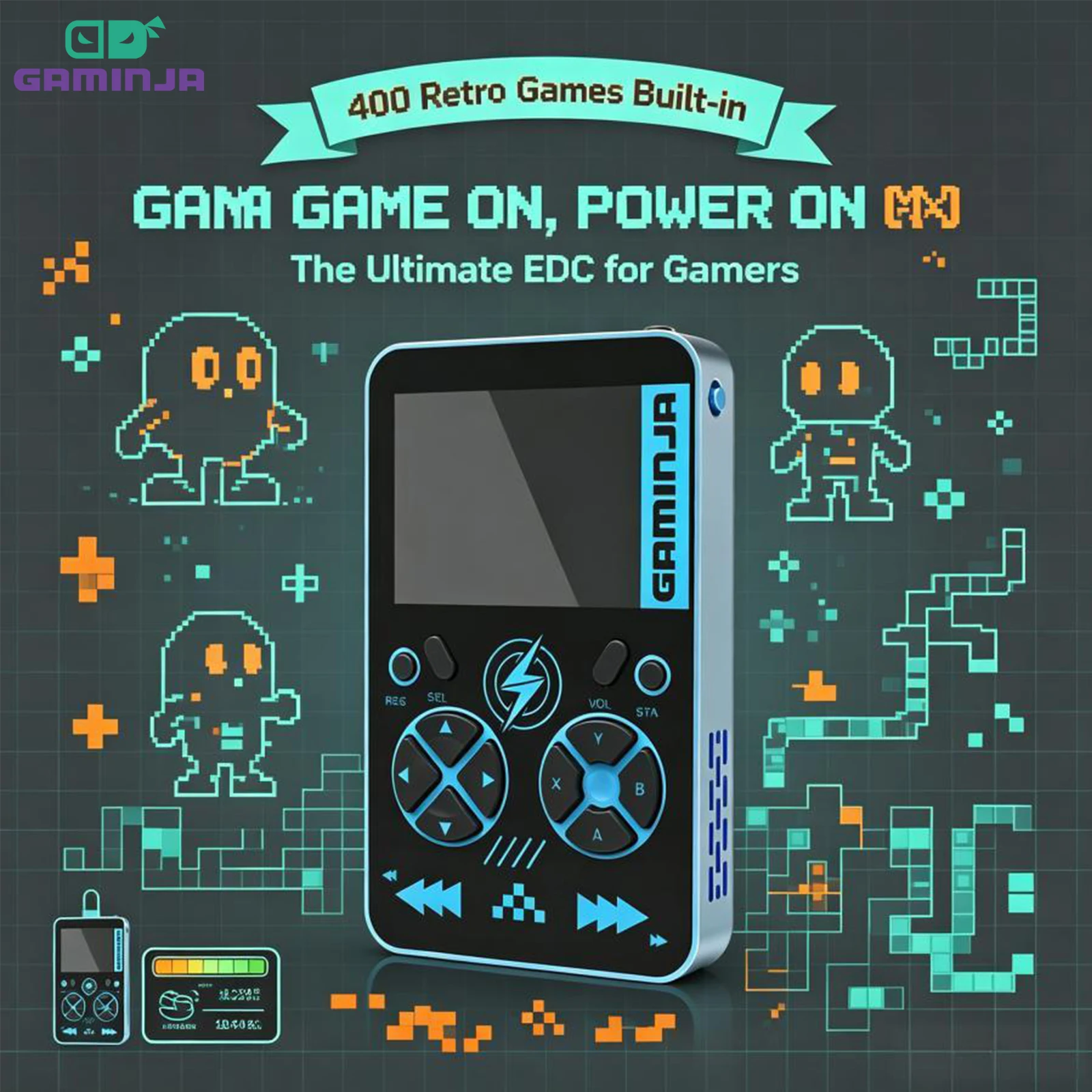 GAMINJA PB05 Retro Gaming Console Power Bank Features 400 Classic Games 5000mAh Capacity Battery Magnetic Wireless Charging
GAMINJA PB05 Retro Gaming Console Power Bank Features 400 Classic Games 5000mAh Capacity Battery Magnetic Wireless Charging