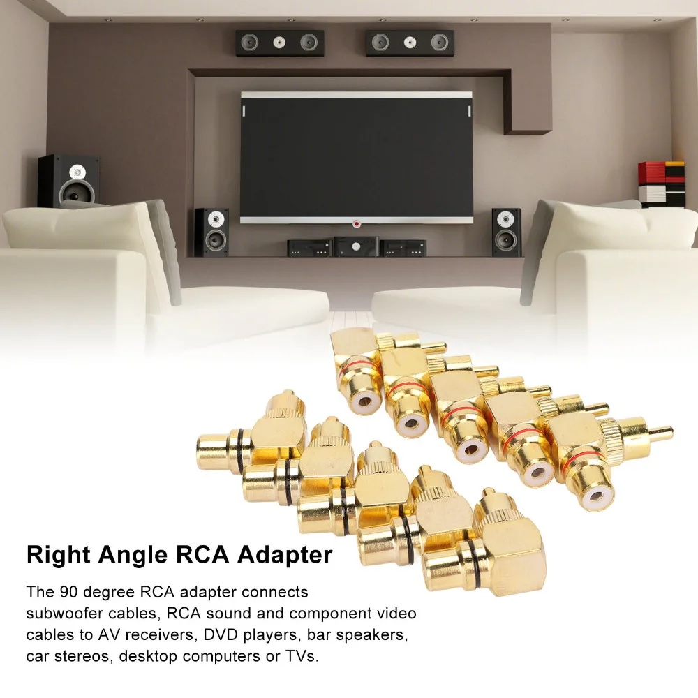 10PCS Copper Gold Plated for RCA Right Angle Adapter Male to Female Easy Plugging and Unplugging 90 Degree L Type Adapter
10PCS Copper Gold Plated for RCA Right Angle Adapter Male to Female Easy Plugging and Unplugging 90 Degree L Type Adapter