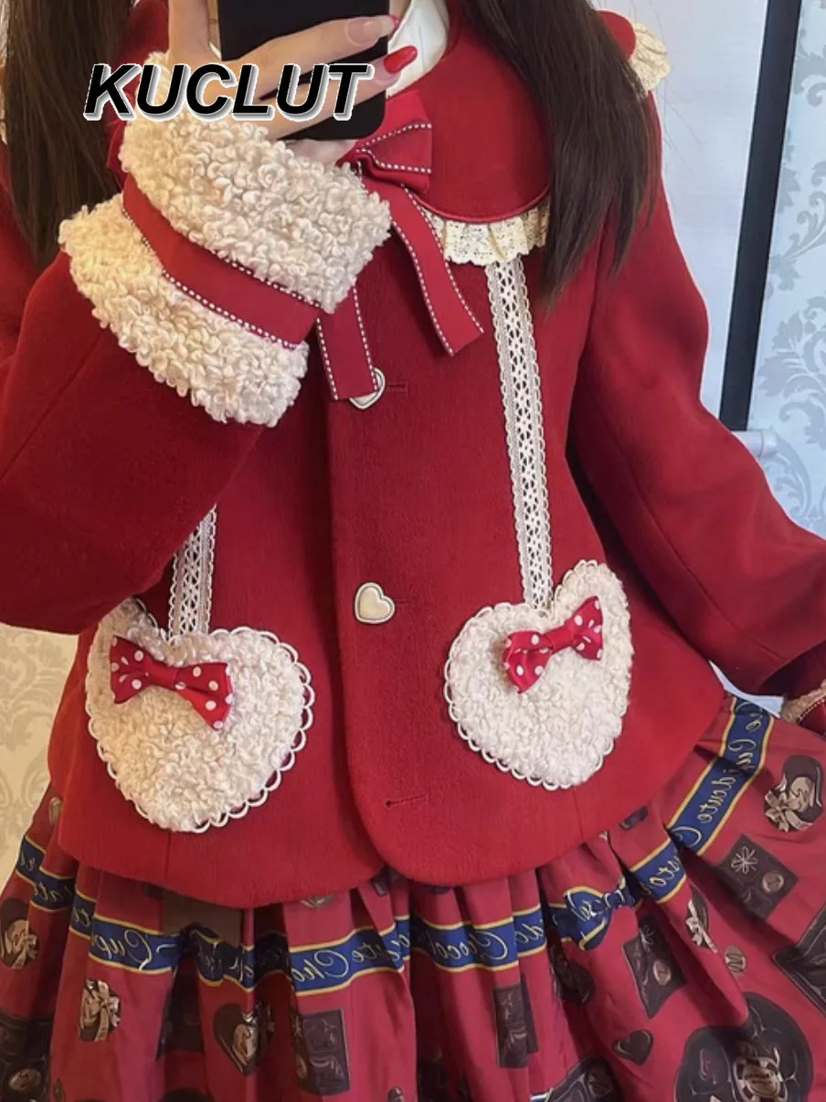 Vintage Style Autumn Winter Girls Short Woolen Coats Christmas New Year Sweet Cute Lolita Thickened Overcoat for Women
Vintage Style Autumn Winter Girls Short Woolen Coats Christmas New Year Sweet Cute Lolita Thickened Overcoat for Women