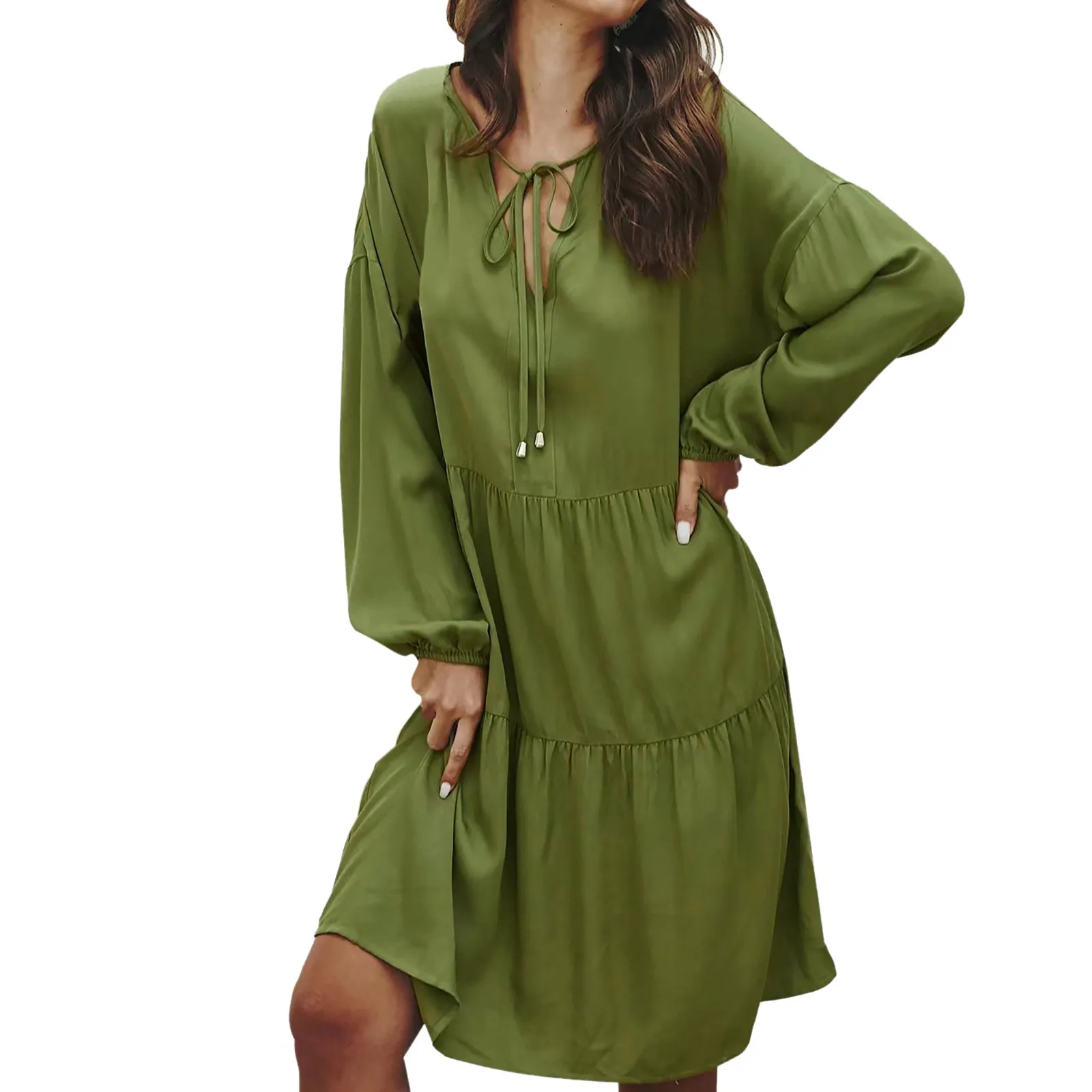 Women Fashion Solid Long Sleeve V-Neck Casual Loose Sundress Knee Length Spring new dress women Midi Strap Dress Casual Dress
Women Fashion Solid Long Sleeve V-Neck Casual Loose Sundress Knee Length Spring new dress women Midi Strap Dress Casual Dress