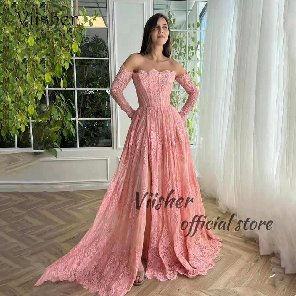 Viisher Luxury Pink Lace Prom Dresses with Pockets A Line Long Fairy Evening Party Dress High Split Celebrate Event Gowns
Viisher Luxury Pink Lace Prom Dresses with Pockets A Line Long Fairy Evening Party Dress High Split Celebrate Event Gowns