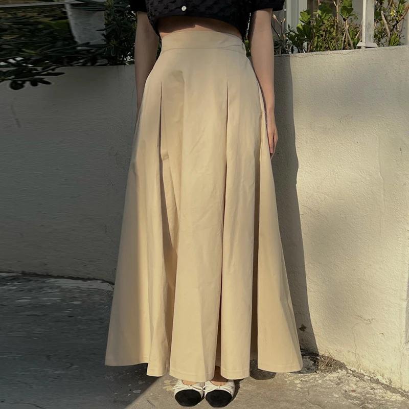 Chic Summer Vintage High Waist Slimming Pleated Design A-Line Maxi Skirt Women Color Half-length Commute Style
Chic Summer Vintage High Waist Slimming Pleated Design A-Line Maxi Skirt Women Color Half-length Commute Style
