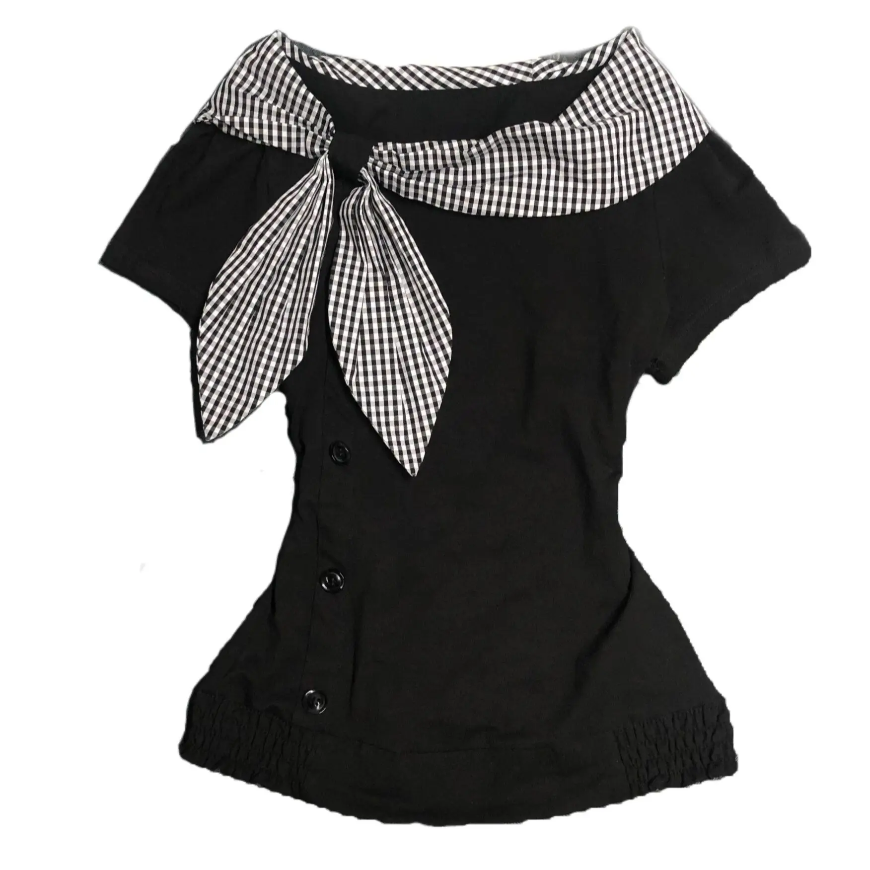 2026 New Elegant Plaid Sailor Collar Kawaii Summer T-shirts Casual Bow Tees Women Clothes Fashion Irregular Camisetas Y2k Tops
2026 New Elegant Plaid Sailor Collar Kawaii Summer T-shirts Casual Bow Tees Women Clothes Fashion Irregular Camisetas Y2k Tops