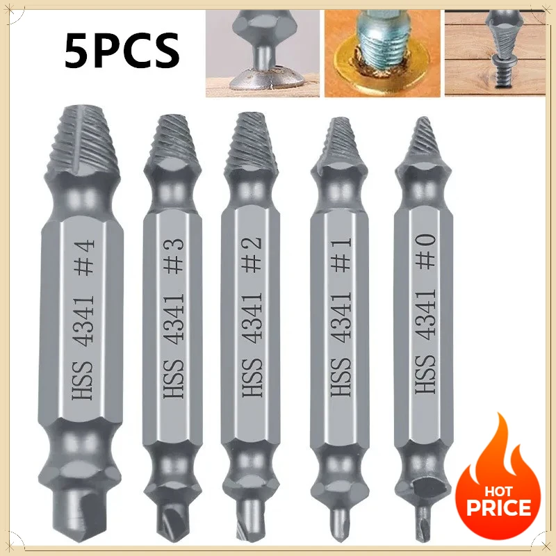 5Pcs HSS 4341 Screw Extractor Set Double-Ended Broken Bolt Remover Drill Bits Stripped Screw Removal Repair Tools
5Pcs HSS 4341 Screw Extractor Set Double-Ended Broken Bolt Remover Drill Bits Stripped Screw Removal Repair Tools