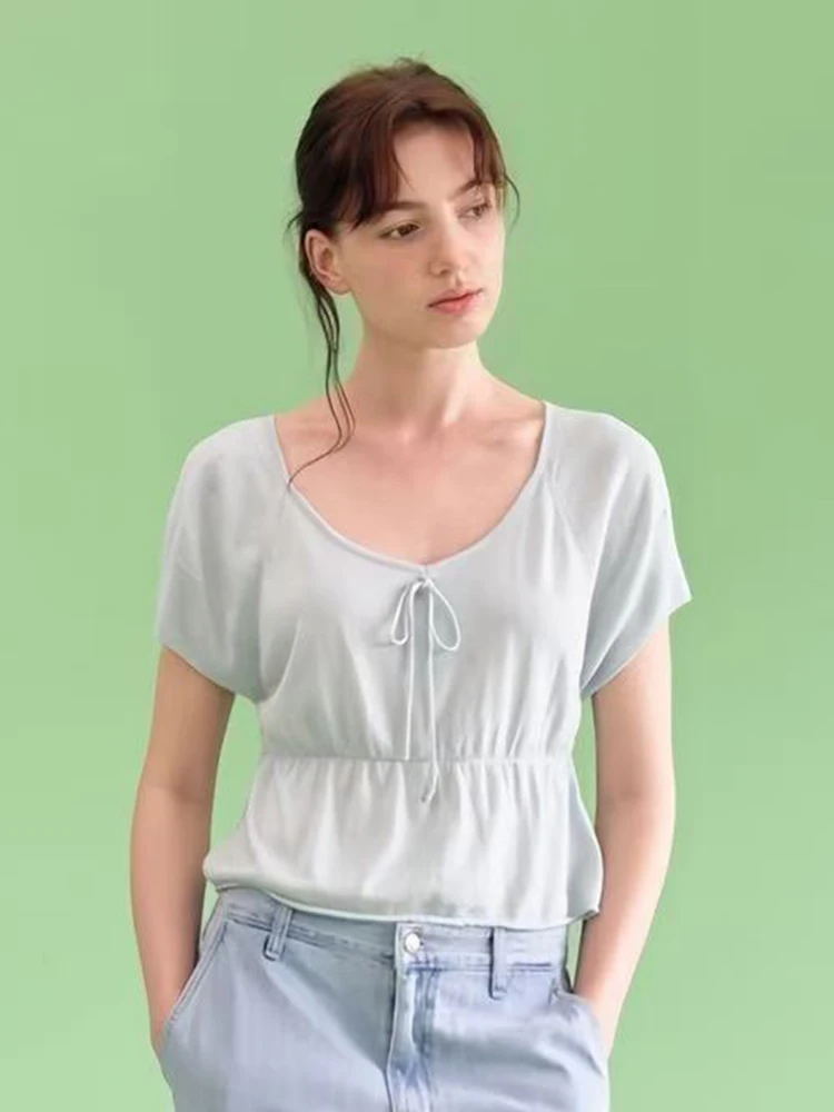 Tannat Knitted Knot Short Sleeve T-Shirt Women's Summer New Style Elegant Large V-neck Pleated Waist-cinching Top
Tannat Knitted Knot Short Sleeve T-Shirt Women's Summer New Style Elegant Large V-neck Pleated Waist-cinching Top