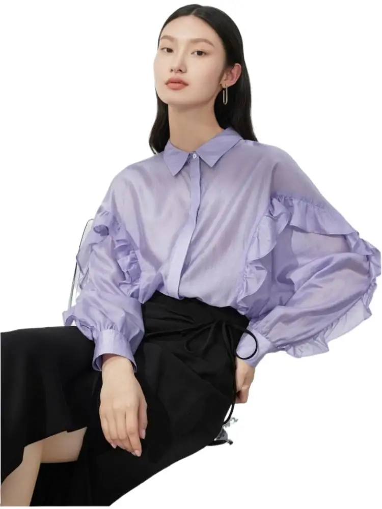 Summer Women's Shirt Korean Fashion Casual Solid Shirt Lyocell Loose Ruffled Long Sleeve Tops And Blouses Ice Office Lady Shirt
Summer Women's Shirt Korean Fashion Casual Solid Shirt Lyocell Loose Ruffled Long Sleeve Tops And Blouses Ice Office Lady Shirt