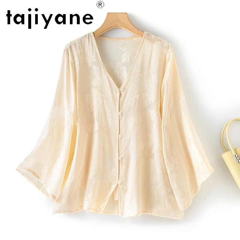 TAJIYANE 100% Mulberry Silk Blouse High Quality V-neck Blouses Nine-tenths Sleeve Summer Silk Cardigan 2025 Ladies Clothes топ
TAJIYANE 100% Mulberry Silk Blouse High Quality V-neck Blouses Nine-tenths Sleeve Summer Silk Cardigan 2025 Ladies Clothes топ