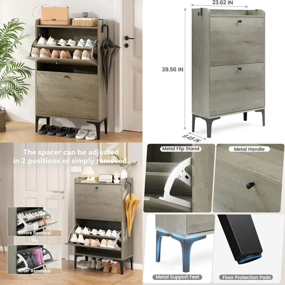 Narrow Farmhouse Style Shoe Cabinet with Flip Drawers for Entryway Storage and Slim Freestanding Rack
Narrow Farmhouse Style Shoe Cabinet with Flip Drawers for Entryway Storage and Slim Freestanding Rack