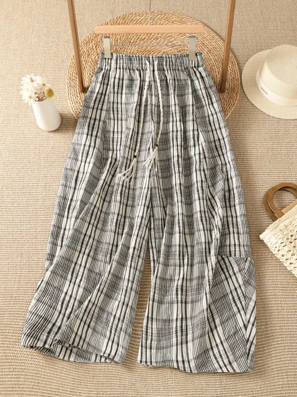 Casual American Plaid Loose plus Size Women's Wide Leg Pants Versatile Summer Leisure Trousers for plus Size Girls
Casual American Plaid Loose plus Size Women's Wide Leg Pants Versatile Summer Leisure Trousers for plus Size Girls