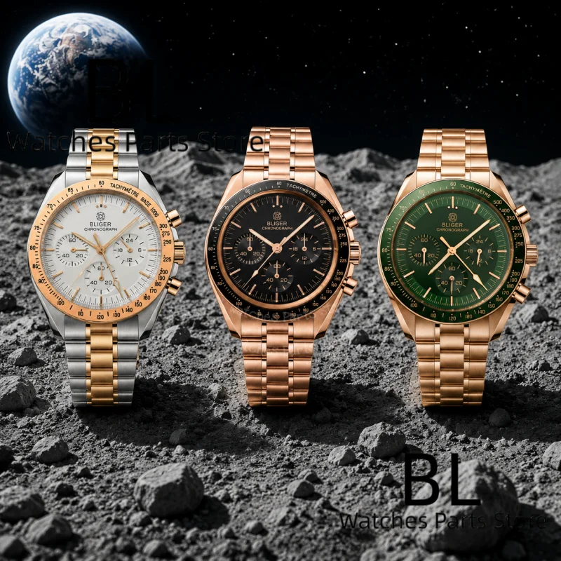BLIGER 40mm Luxury Rose Two Tone Rose Moon Quartz Watch For Men Luminous Green Dial Speed VK63 Chronograph AR Mirror Wrist watch
BLIGER 40mm Luxury Rose Two Tone Rose Moon Quartz Watch For Men Luminous Green Dial Speed VK63 Chronograph AR Mirror Wrist watch