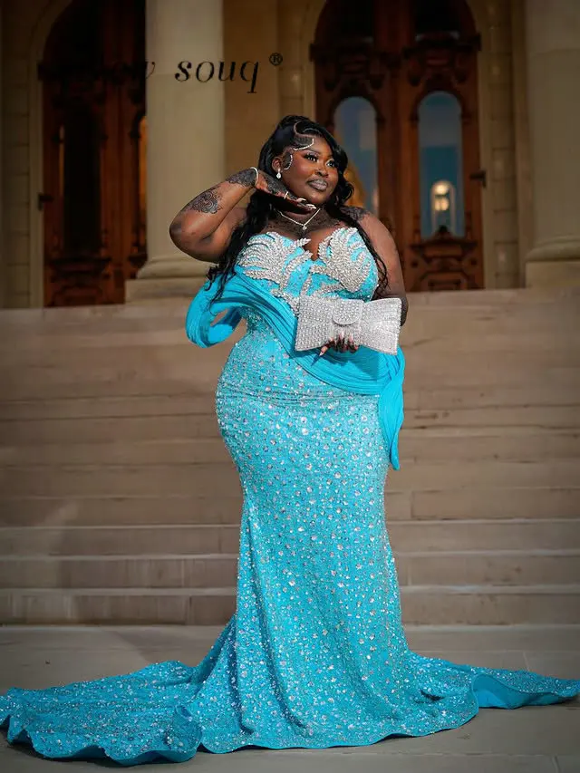 Sky Blue Mermaid Prom Dresses for Black Girls 2026 Sparkly Ruffles Crystals Wedding Evening Party Gowns Customized Plus Size
Sky Blue Mermaid Prom Dresses for Black Girls 2026 Sparkly Ruffles Crystals Wedding Evening Party Gowns Customized Plus Size