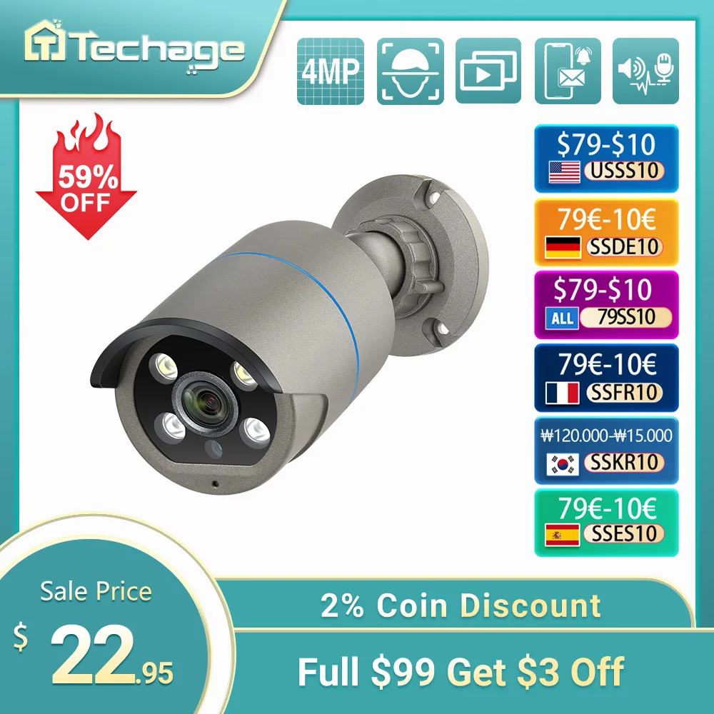 Techage 4MP POE Camera AI Smart Two Way Audio Outdoor Face Detection IP66 Waterproof CCTV Video Surveillance IP Security Camera
Techage 4MP POE Camera AI Smart Two Way Audio Outdoor Face Detection IP66 Waterproof CCTV Video Surveillance IP Security Camera