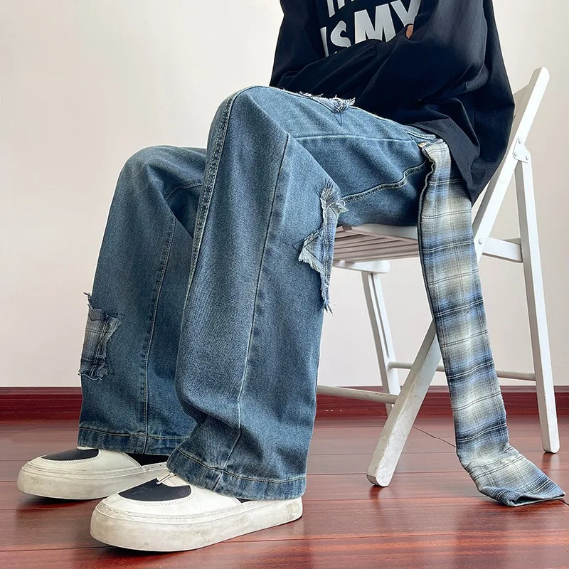 American Hip Hop Five-Point Patchwork Jeans Men's Loose Casual Floor-Length Wide Leg Pants Middle Waist Zipper Fly Jeans
American Hip Hop Five-Point Patchwork Jeans Men's Loose Casual Floor-Length Wide Leg Pants Middle Waist Zipper Fly Jeans