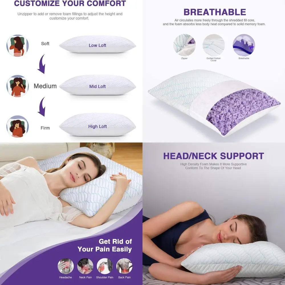 King Size Cooling Pillows Set, 2-Pack Memory Foam, Adjustable Firmness, Ideal for Hot Sleepers
King Size Cooling Pillows Set, 2-Pack Memory Foam, Adjustable Firmness, Ideal for Hot Sleepers