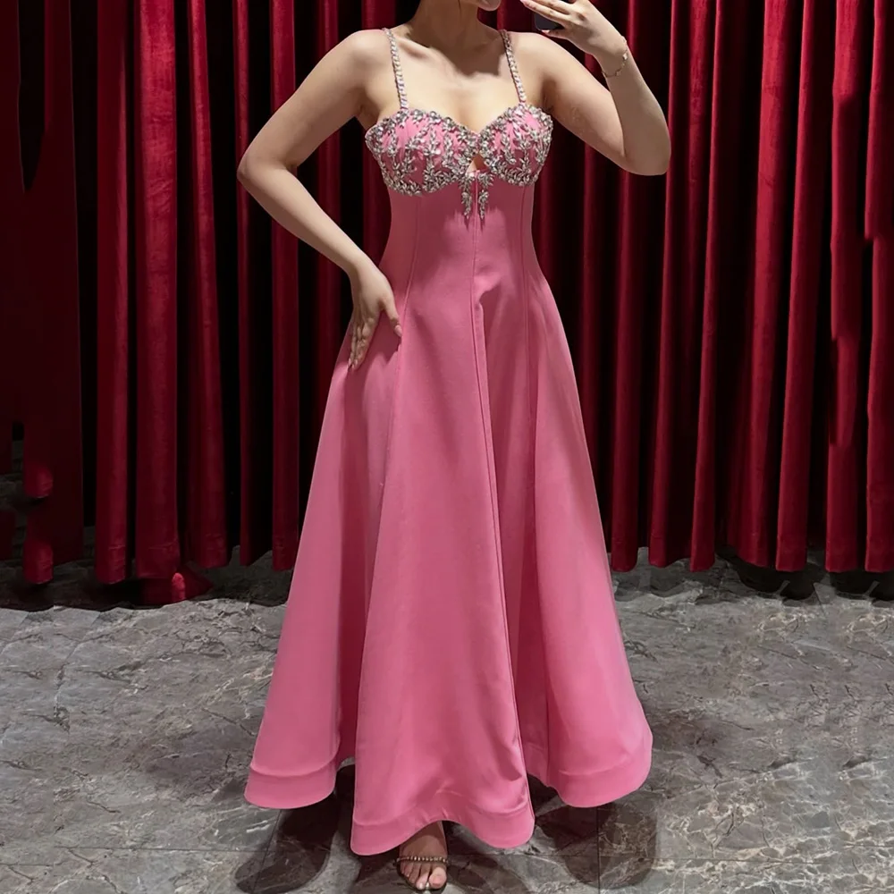 Customized A-Line Prom Dresses Ankle-Length Spaghetti Strap Sleeveless Evening Gown Fashion Crystal Simple Draped Party Gown
Customized A-Line Prom Dresses Ankle-Length Spaghetti Strap Sleeveless Evening Gown Fashion Crystal Simple Draped Party Gown