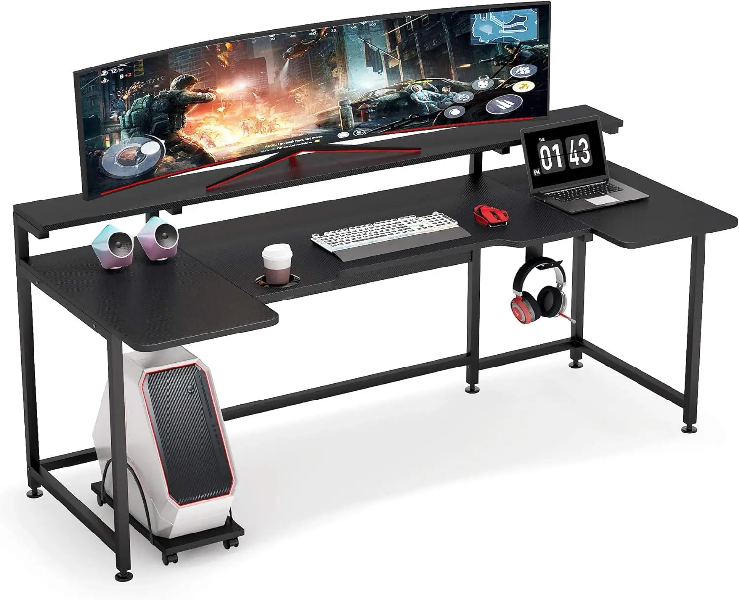 74.8 Inch Gaming Desk, Extra Long U Shaped Computer Desk with Monitor Stand Shelf and CPU Stand, Black Gamer Desk for Home
74.8 Inch Gaming Desk, Extra Long U Shaped Computer Desk with Monitor Stand Shelf and CPU Stand, Black Gamer Desk for Home