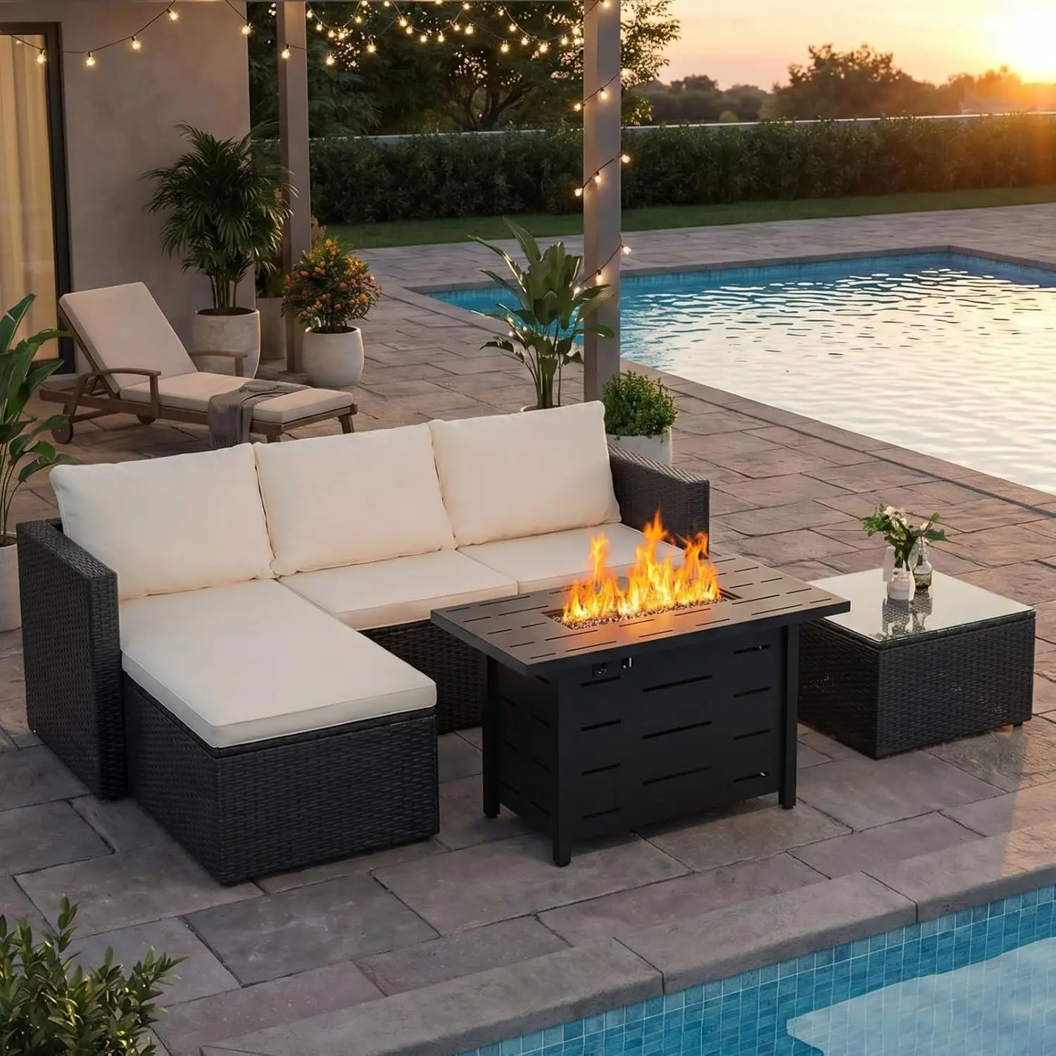 Patio Furniture Sets, 4-Piece Outdoor Patio Furniture with 43'' Propane Gas Fire Pit Table, Wicker
Patio Furniture Sets, 4-Piece Outdoor Patio Furniture with 43'' Propane Gas Fire Pit Table, Wicker