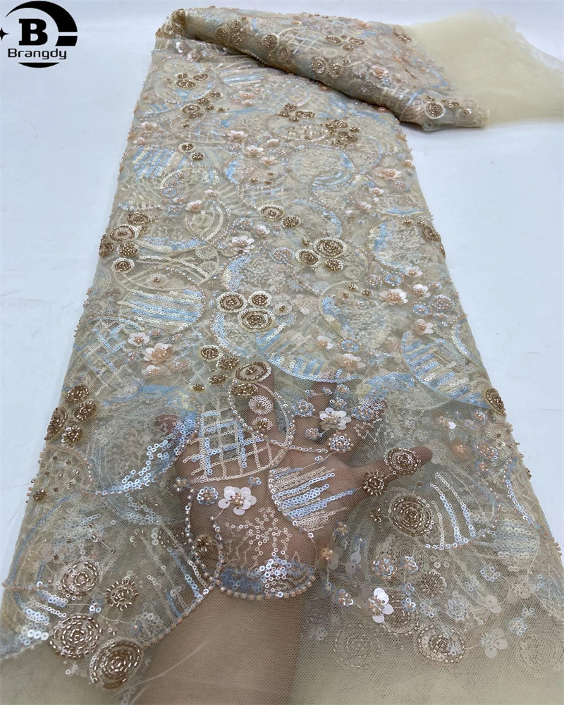 Brangdy African Lace Fabric with Sequins and Beaded Embroidery for Wedding, Nigerian Bridal, French Tulle, High Quality, 2024
Brangdy African Lace Fabric with Sequins and Beaded Embroidery for Wedding, Nigerian Bridal, French Tulle, High Quality, 2024