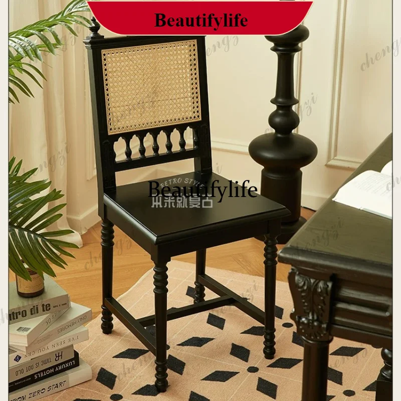 French retro solid wood American restaurant home rattan dining chair bedroom dressing stoolK182
French retro solid wood American restaurant home rattan dining chair bedroom dressing stoolK182