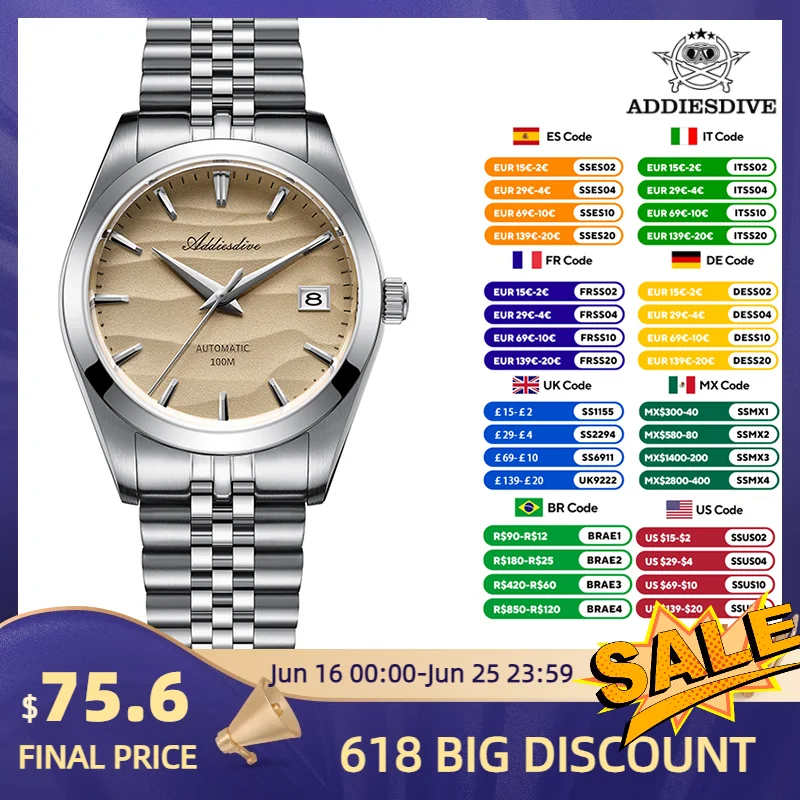 ADDIESDIVE Men Watch Desert Dial NH35A Movement 316L Stainless Sapphire 100M Waterproof 39mm AD2059 Automatic Mechanical Watches
ADDIESDIVE Men Watch Desert Dial NH35A Movement 316L Stainless Sapphire 100M Waterproof 39mm AD2059 Automatic Mechanical Watches
