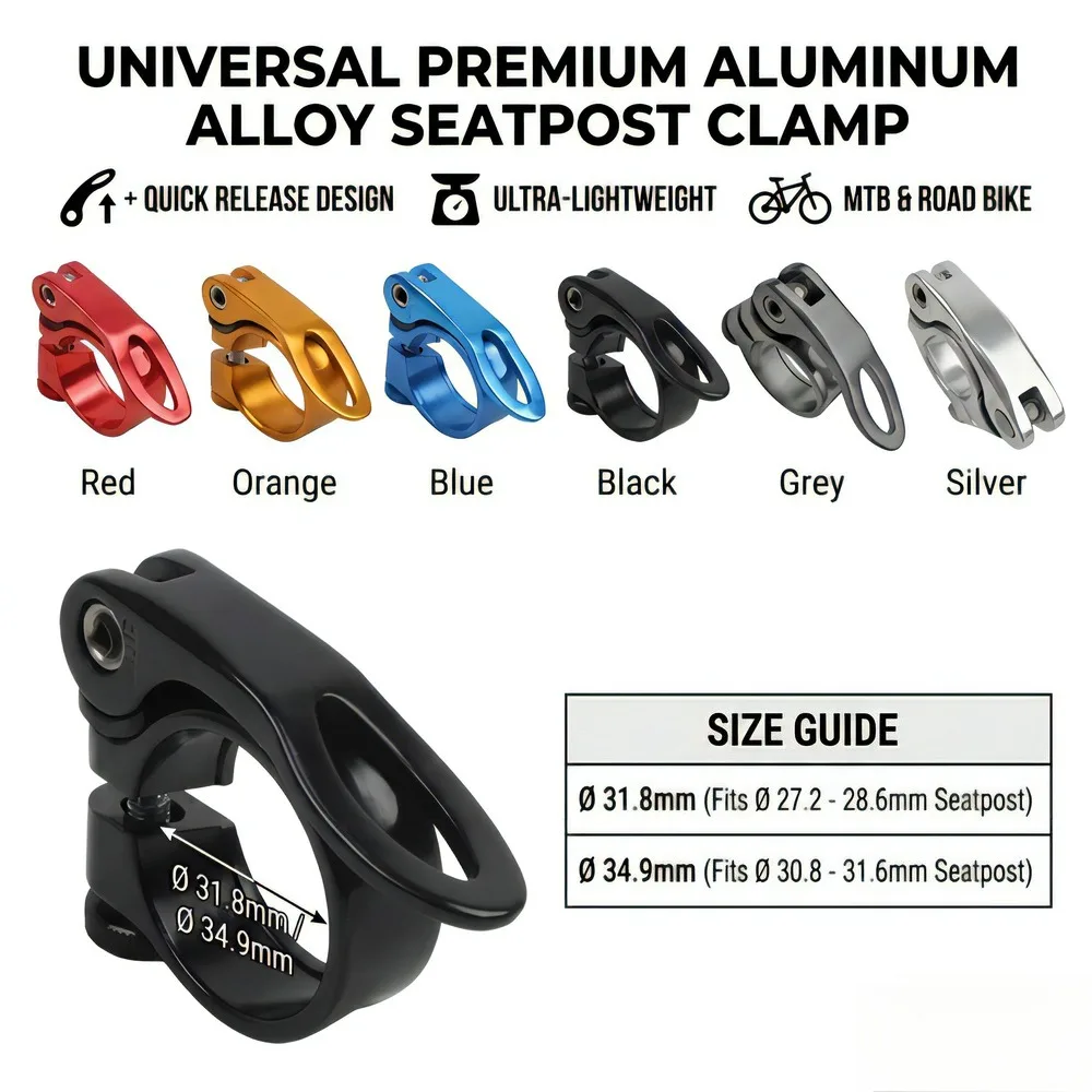 Aluminum Alloy Bicycle Seat Post Clamp MTB Quick Release Seatpost Clip Mountain Road Bike Tube Collar Binder Lock Universal
Aluminum Alloy Bicycle Seat Post Clamp MTB Quick Release Seatpost Clip Mountain Road Bike Tube Collar Binder Lock Universal