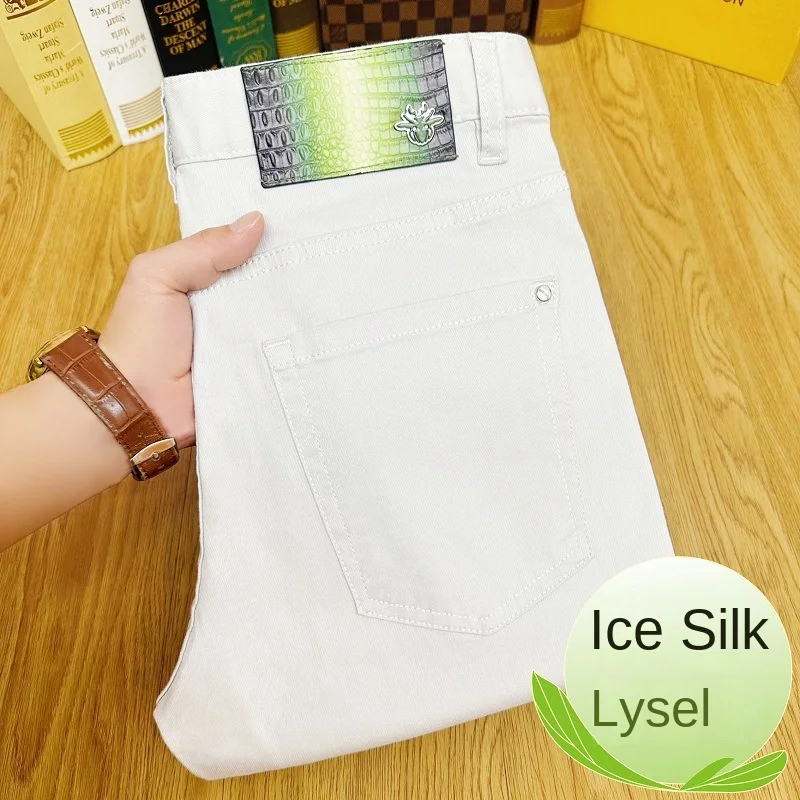 Summer Thin Jeans Men's Simple High-End Slim-Fit Stretch Ice Silk Cool Breathable Tapered Light Luxury Casual Trousers
Summer Thin Jeans Men's Simple High-End Slim-Fit Stretch Ice Silk Cool Breathable Tapered Light Luxury Casual Trousers