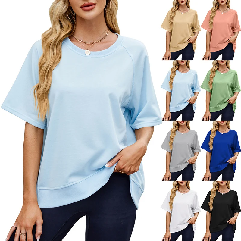 Summer Loose Women's T-Shirt High Quality Solid Color Short Sleeve Women's Leisure Vacation Wear Short Sleeve T-Shirt CCXX164
Summer Loose Women's T-Shirt High Quality Solid Color Short Sleeve Women's Leisure Vacation Wear Short Sleeve T-Shirt CCXX164