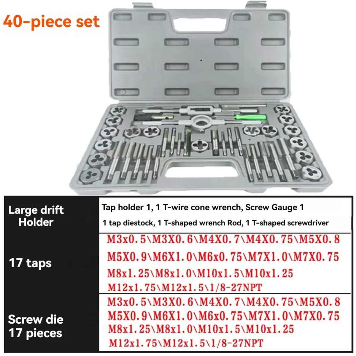 Новый пользователь ~ набор метчиков и матриц 40 в 1, набор инструментов для нарезания резьбы с наружной резьбой M3-M12, набор инструментов для нарезания резьбы из легированной стали, женские механические профессиональные инструменты
Новый пользователь ~ набор метчиков и матриц 40 в 1, набор инструментов для нарезания резьбы с наружной резьбой M3-M12, набор инструментов для нарезания резьбы из легированной стали, женские механические профессиональные инструменты