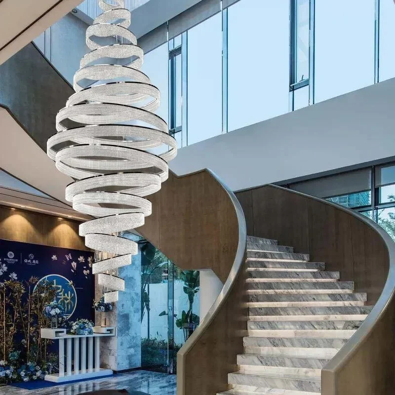 Modern luxury crystal LED pendant lights staircase chandelier large circular ceiling chandelier home decoration indoor light
Modern luxury crystal LED pendant lights staircase chandelier large circular ceiling chandelier home decoration indoor light