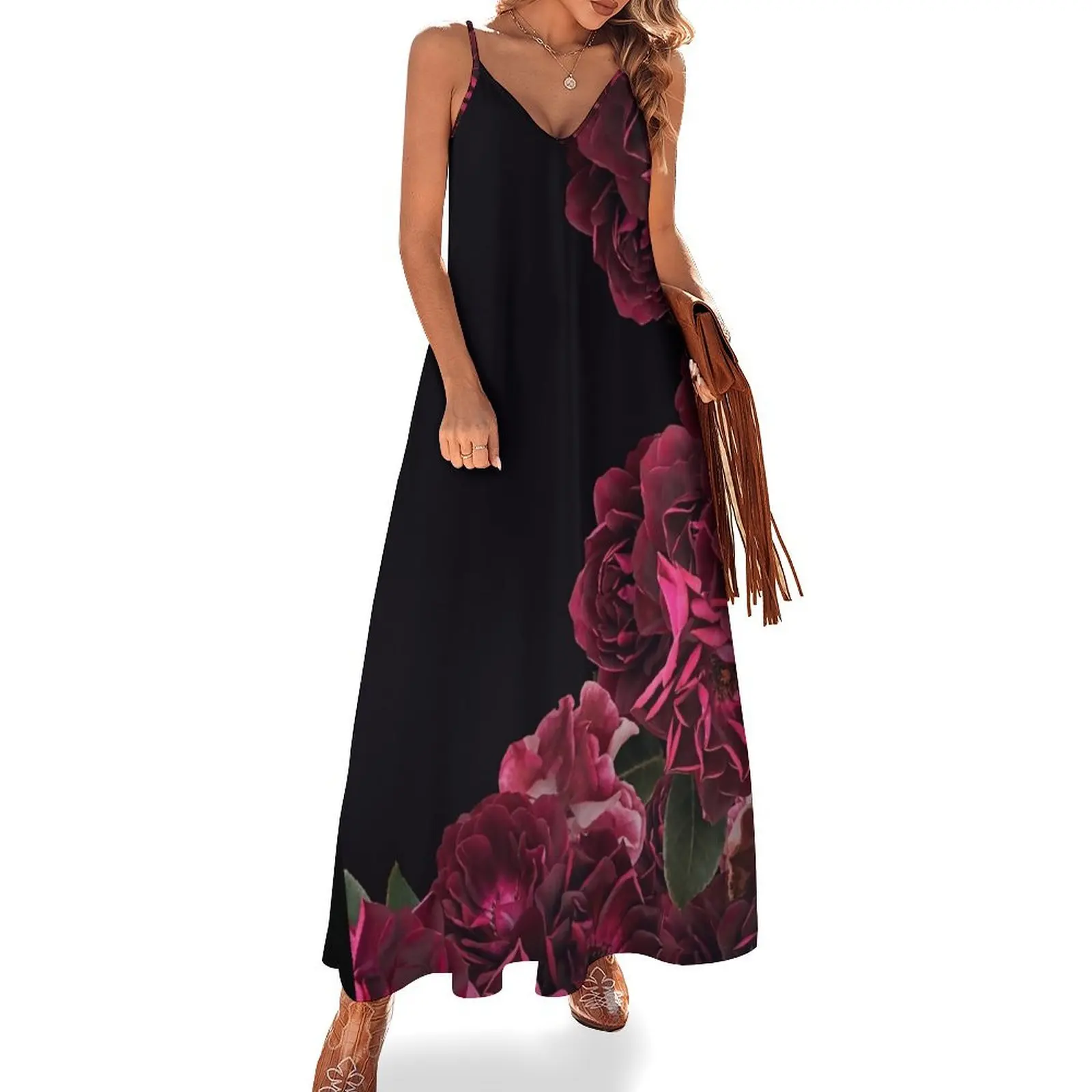 Dark Red Vintage Roses Botanical Garden on black Nightgarden Sleeveless Dress beach dresses Woman dresses Dress
Dark Red Vintage Roses Botanical Garden on black Nightgarden Sleeveless Dress beach dresses Woman dresses Dress