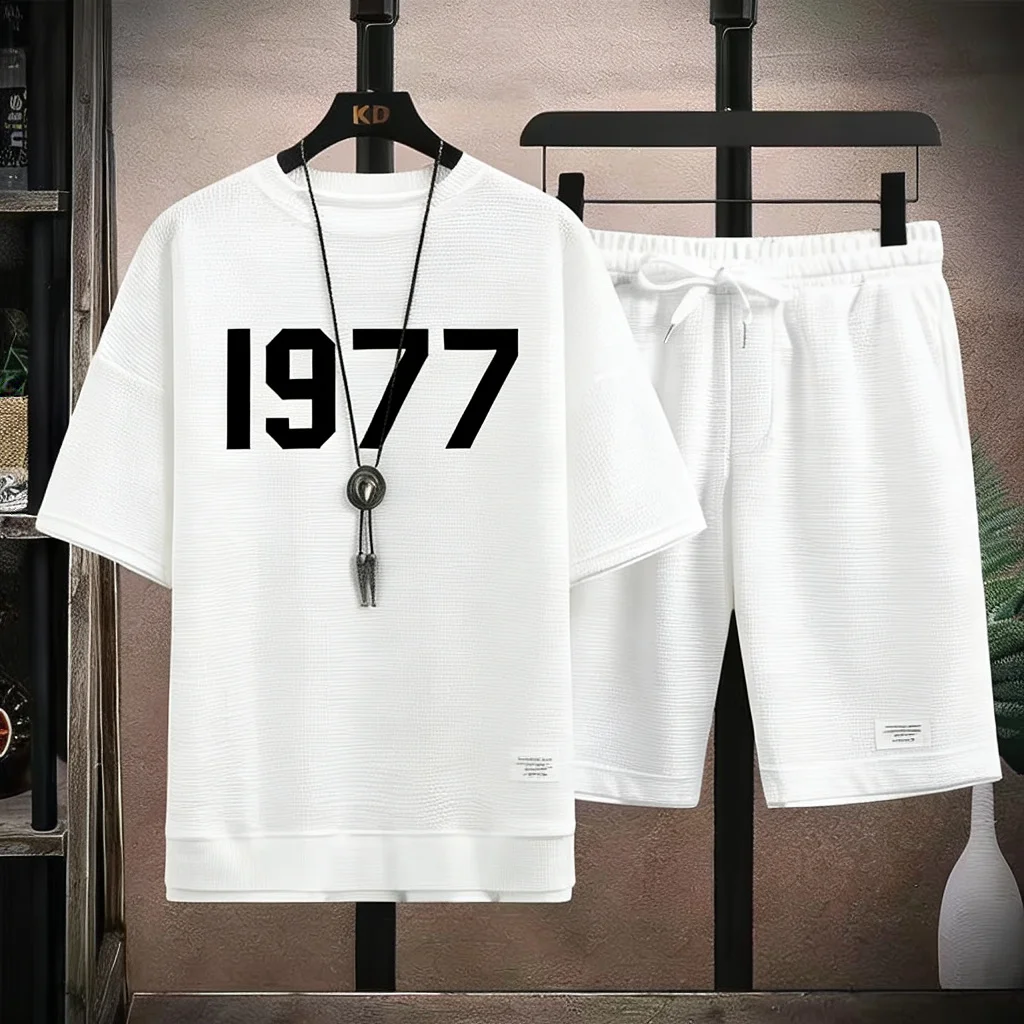 Minimalist Waffle Knit Set Men "1977" Bold Number Graphic Short Sleeve Tshirt And Shorts Suit Summer Fashion Outfit 2026
Minimalist Waffle Knit Set Men "1977" Bold Number Graphic Short Sleeve Tshirt And Shorts Suit Summer Fashion Outfit 2026