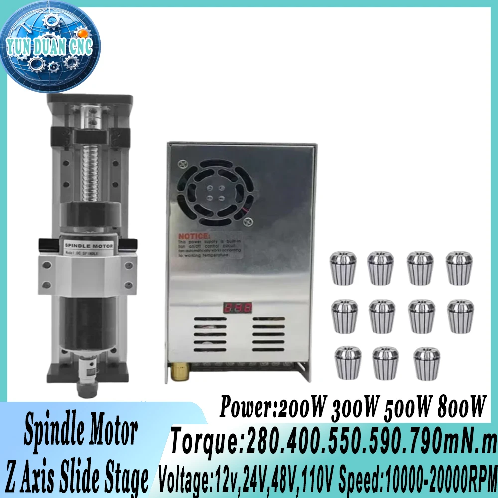 CNC Spindle Motor Z Axis kit DC 24V 48V 110V 200W 300W 500W 800W ER11 ER16 Collets For Engraving Machine CNC Router 3018 3020
CNC Spindle Motor Z Axis kit DC 24V 48V 110V 200W 300W 500W 800W ER11 ER16 Collets For Engraving Machine CNC Router 3018 3020