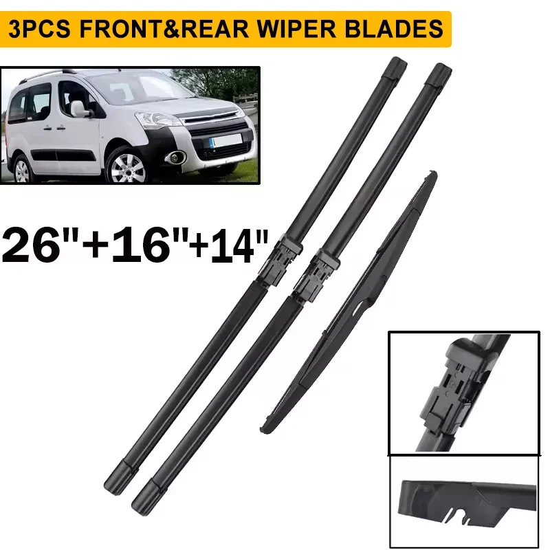 Wiper Front & Rear Wiper Blades Set For Peugeot Partner 2 2008 - 2017 Windshield Windscreen Window Car Brush 26"+16"+14"
Wiper Front & Rear Wiper Blades Set For Peugeot Partner 2 2008 - 2017 Windshield Windscreen Window Car Brush 26"+16"+14"