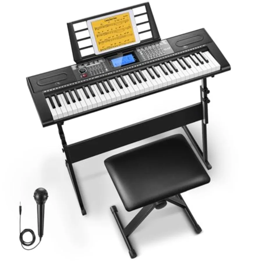61 Key Keyboard Piano, Electric Piano Keyboard Kit with 249 Voices, 249 Rhythms - Includes Piano Stand, Stool, Microphone, Gift
61 Key Keyboard Piano, Electric Piano Keyboard Kit with 249 Voices, 249 Rhythms - Includes Piano Stand, Stool, Microphone, Gift