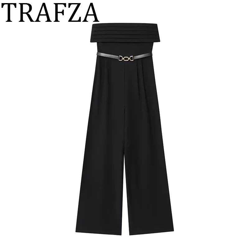 TRAFZA 2025 New Crepe Bustier With Belt Jumpsuit for Women Strapless Pleats Wide Leg Black Bodysuit Female Elegant Casual Pants
TRAFZA 2025 New Crepe Bustier With Belt Jumpsuit for Women Strapless Pleats Wide Leg Black Bodysuit Female Elegant Casual Pants