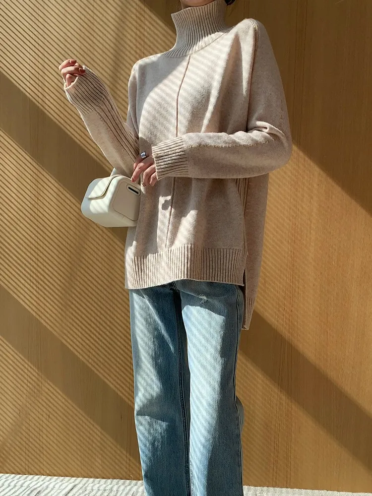 Вязаный шерстяной свитер Ele с высоким воротником, удлиненный, осенне-зимний, новый, женский, свободного кроя, с длинными рукавами
Вязаный шерстяной свитер Ele с высоким воротником, удлиненный, осенне-зимний, новый, женский, свободного кроя, с длинными рукавами