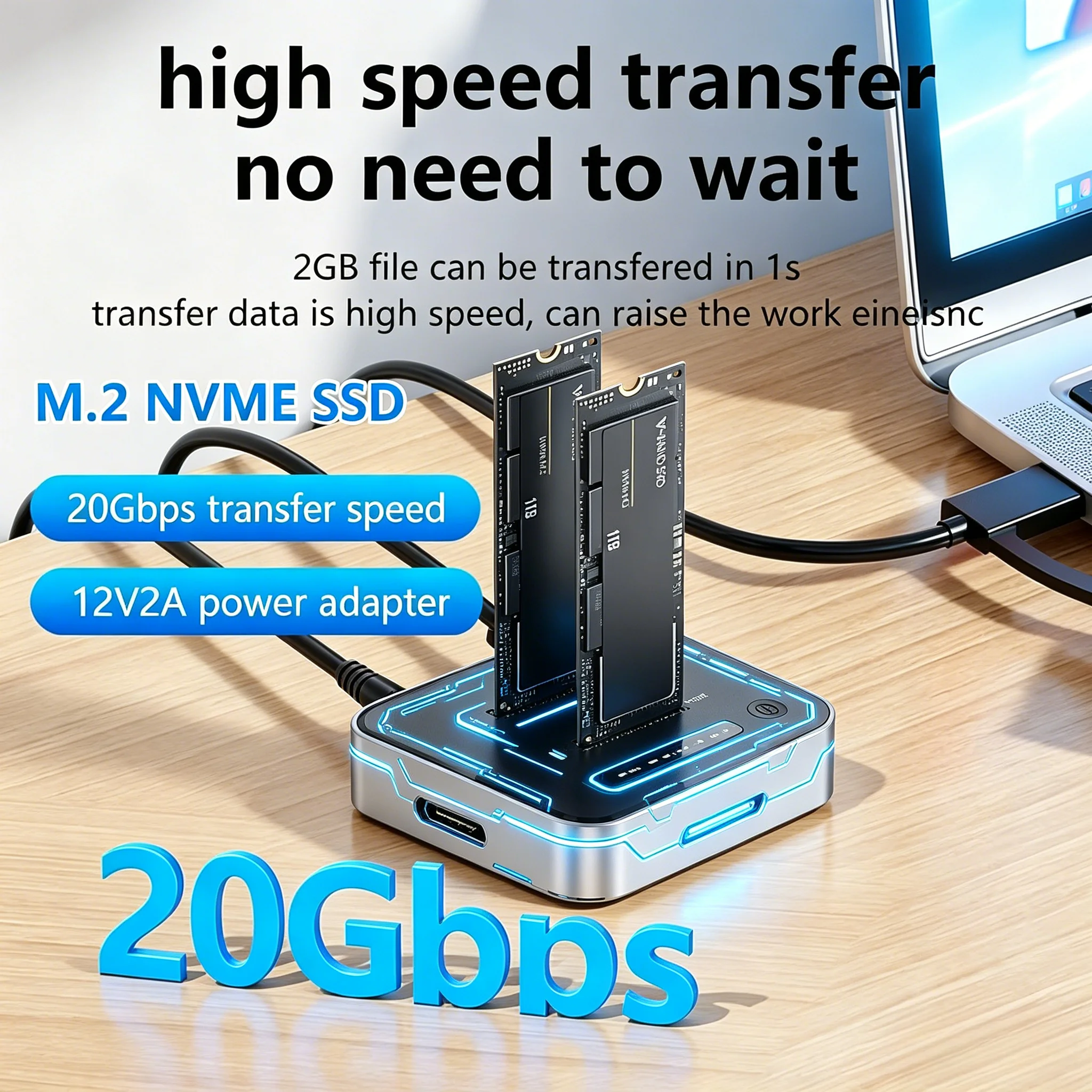 20Gbps High Speed Dual Bay M.2 NVMe SSD Reader USB3.2 Type C Offline Clone PCIe Hard Drive Duplicator
20Gbps High Speed Dual Bay M.2 NVMe SSD Reader USB3.2 Type C Offline Clone PCIe Hard Drive Duplicator