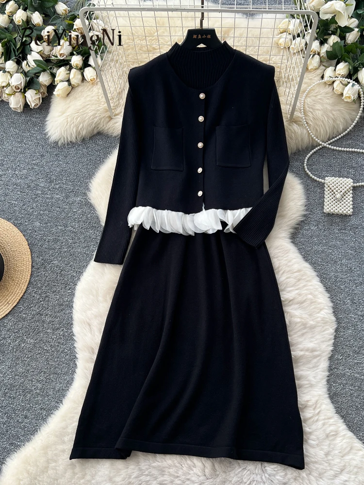 Beiyingni 2025 Korean Women Dress + Vest 2 Piece Sets Casual Elegant French Single Breasted Sweater Warm Long Sleeve Dresses Set
Beiyingni 2025 Korean Women Dress + Vest 2 Piece Sets Casual Elegant French Single Breasted Sweater Warm Long Sleeve Dresses Set