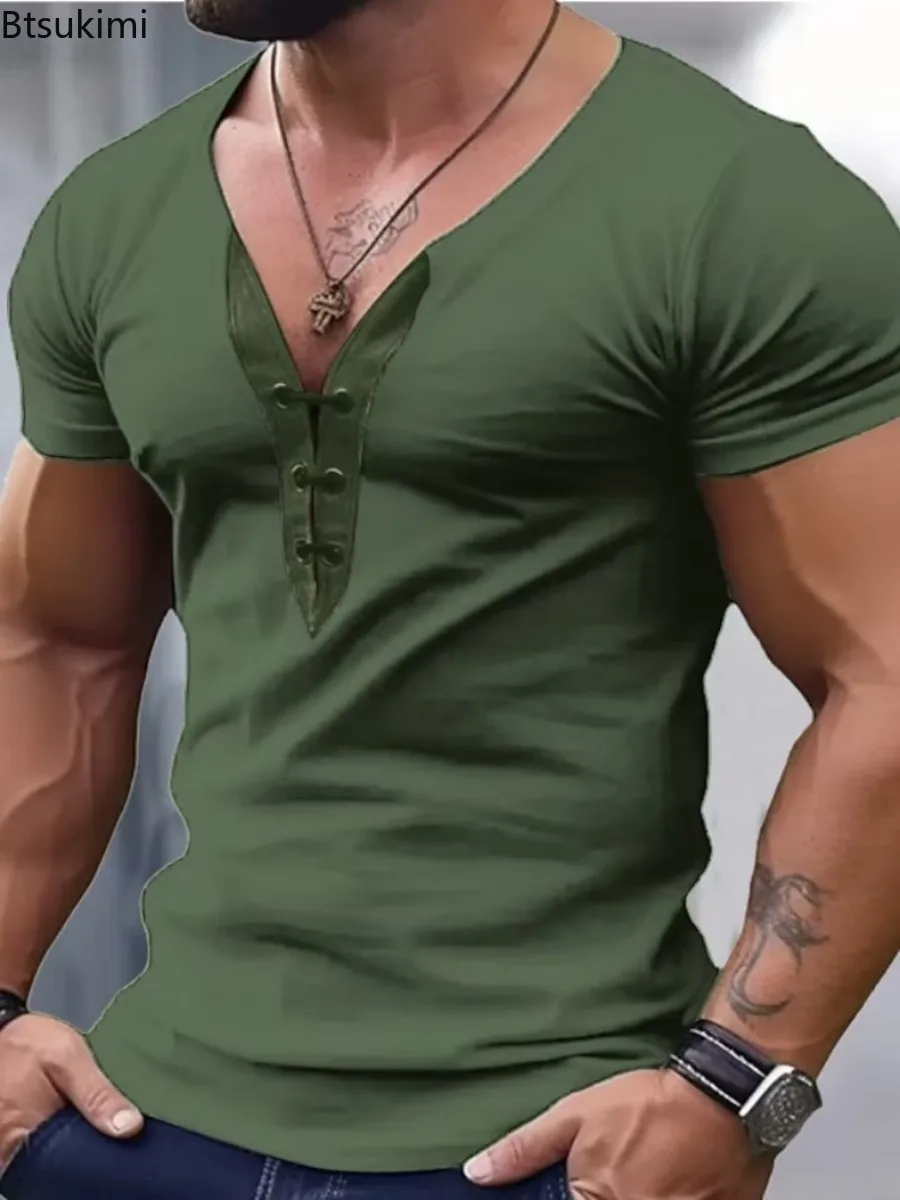 2025 Summer Men's Short-sleeved Gym Fitness T-shirts Fashion V-neck Patchwork Sport Muscle Tees Classic Comfortable Tops for Men
2025 Summer Men's Short-sleeved Gym Fitness T-shirts Fashion V-neck Patchwork Sport Muscle Tees Classic Comfortable Tops for Men