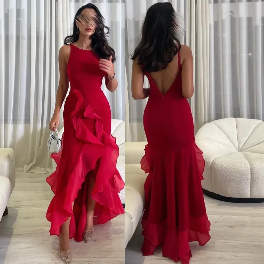 Evening Dresses Sleeveless Prom Gown Sexy Backless Sheath Formal Vintage Party Dress Round Neck Ruffles Robe De Soiree
Evening Dresses Sleeveless Prom Gown Sexy Backless Sheath Formal Vintage Party Dress Round Neck Ruffles Robe De Soiree
