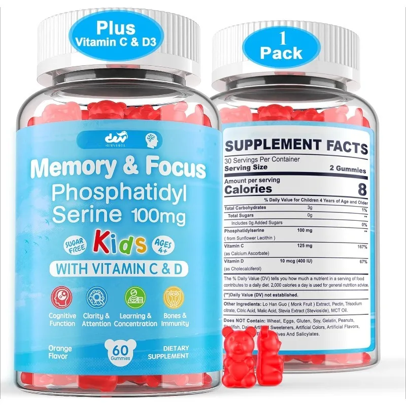 Phosphatidylserine Supplements, Vitamins, Sugar Free Children's Brain Glue Increase Attention and Focus, Vegetarian, Gluten Free
Phosphatidylserine Supplements, Vitamins, Sugar Free Children's Brain Glue Increase Attention and Focus, Vegetarian, Gluten Free
