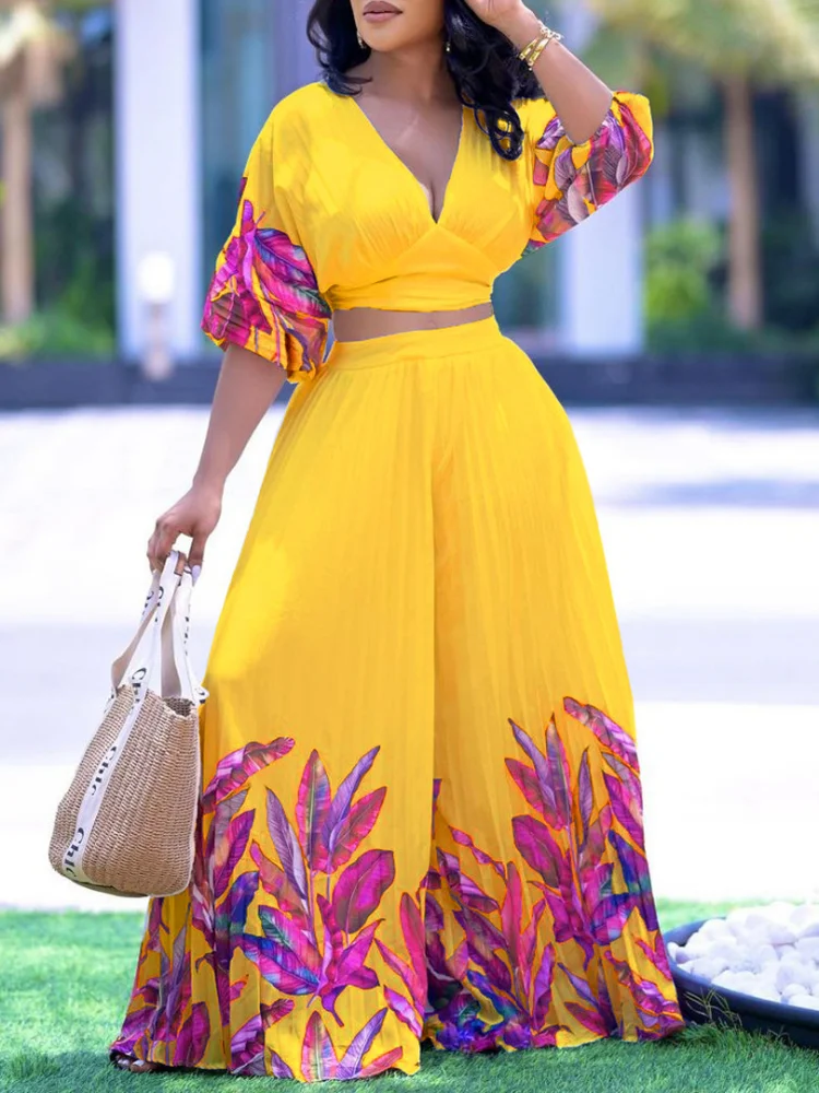 Sister Star Women Fashion Bohemian Style Flow V-neck Print One-sleeve Wide-leg Pants Two-piece Set Fashion Week Streetwear Wear
Sister Star Women Fashion Bohemian Style Flow V-neck Print One-sleeve Wide-leg Pants Two-piece Set Fashion Week Streetwear Wear