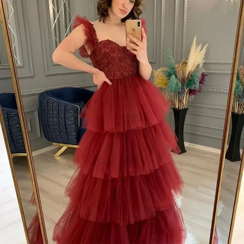 Flechazo Tiered A-Line Evening Dress Classic Tulle Floor Length Sweetheart Sleeveless Backless with Zipper Ladies Prom Gowns
Flechazo Tiered A-Line Evening Dress Classic Tulle Floor Length Sweetheart Sleeveless Backless with Zipper Ladies Prom Gowns