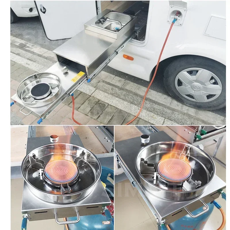 304 Stainless Steel RV Slide-Out Sink & Gas Stove with Electric Pulse Ignition for Outdoor Kitchen
304 Stainless Steel RV Slide-Out Sink & Gas Stove with Electric Pulse Ignition for Outdoor Kitchen