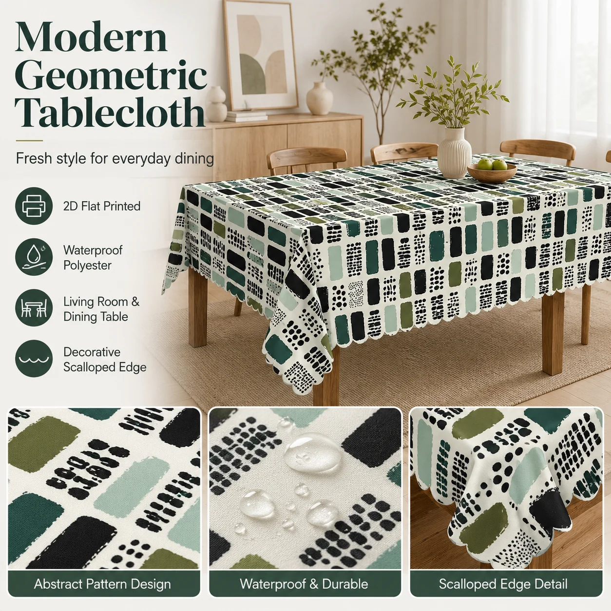 Modern Geometric Waterproof Polyester Tablecloth 2D Flat Printed Scalloped Edge Table Cover For Living Room Dining Room Decor
Modern Geometric Waterproof Polyester Tablecloth 2D Flat Printed Scalloped Edge Table Cover For Living Room Dining Room Decor