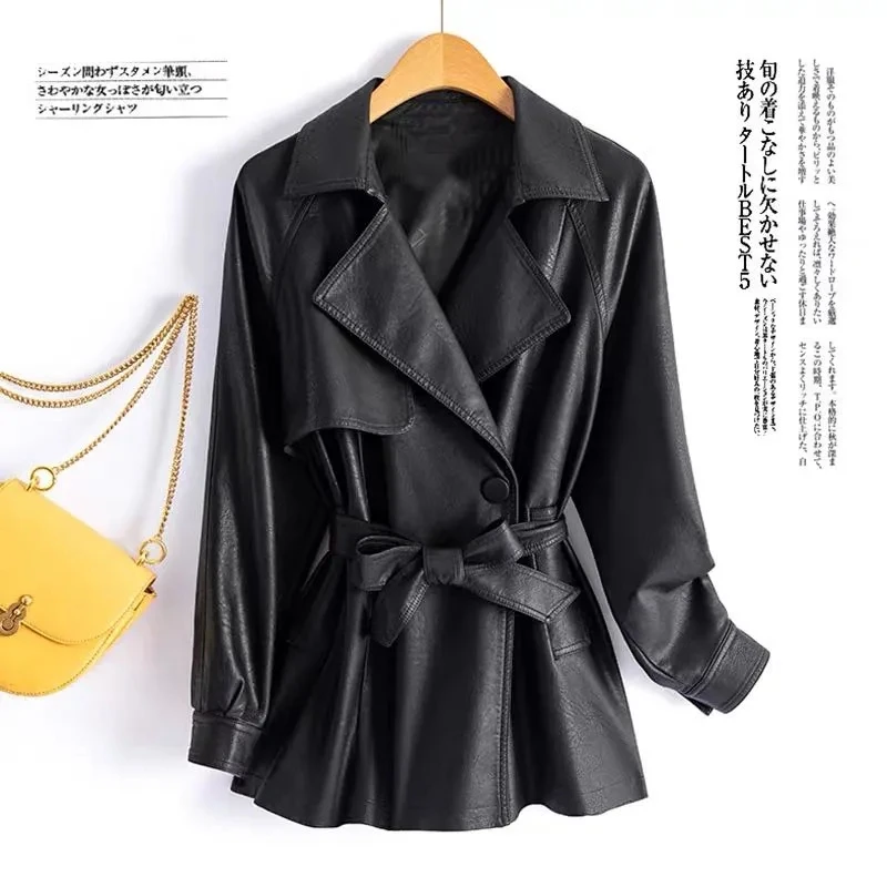 Black Suit collar up Waist cinching Leather Jacket Women's 2026 Spring Autumn New Korean Slim Temperament PU Leather Jackets
Black Suit collar up Waist cinching Leather Jacket Women's 2026 Spring Autumn New Korean Slim Temperament PU Leather Jackets