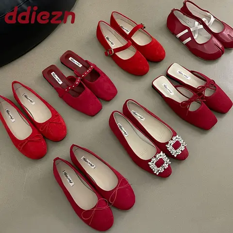 Rode Mode Vlinder-Knoop Vrouwen Ballet Flats Dansschoenen Nieuw In Lente Zomer Vrouwelijke Zachte Schoeisel Dames Flats Lolita Schoenen